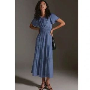 Blue Satin Anthropologie Somerset Dress